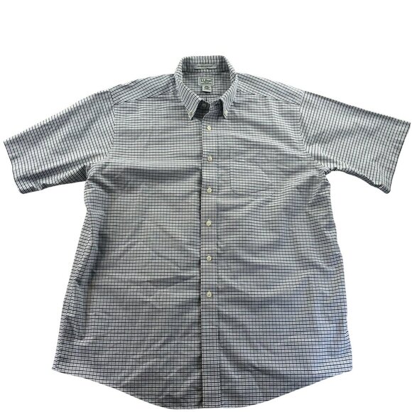 L.L. Bean Mens Dress Shirt 17.5 Neck Short Sleeve Wrinkle Resistant Checkered - Picture 1 of 7